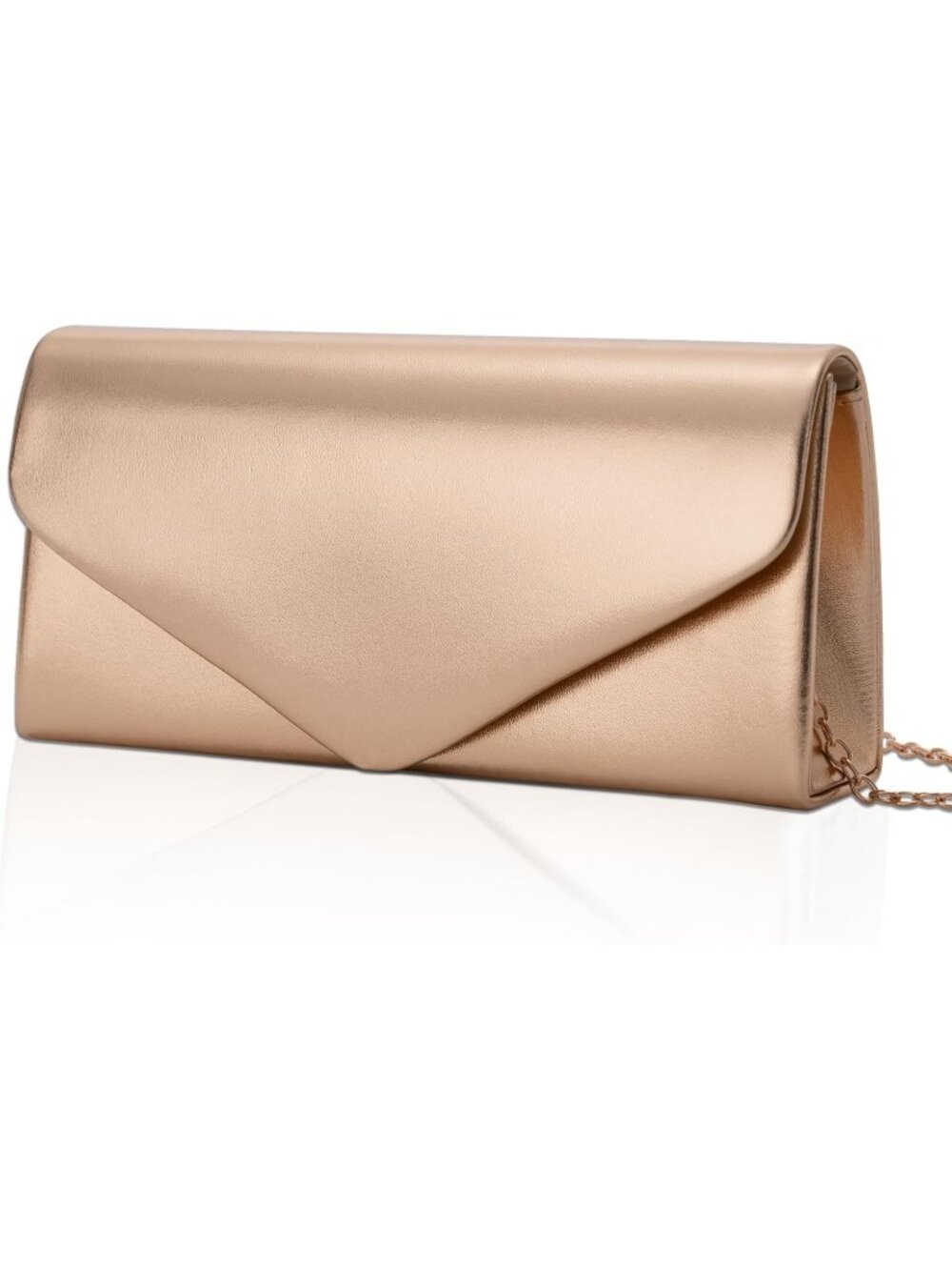 👜 Women's Rose Gold Vegan Leather Evening Bag Chain Strap Wedding Cocktail Bag